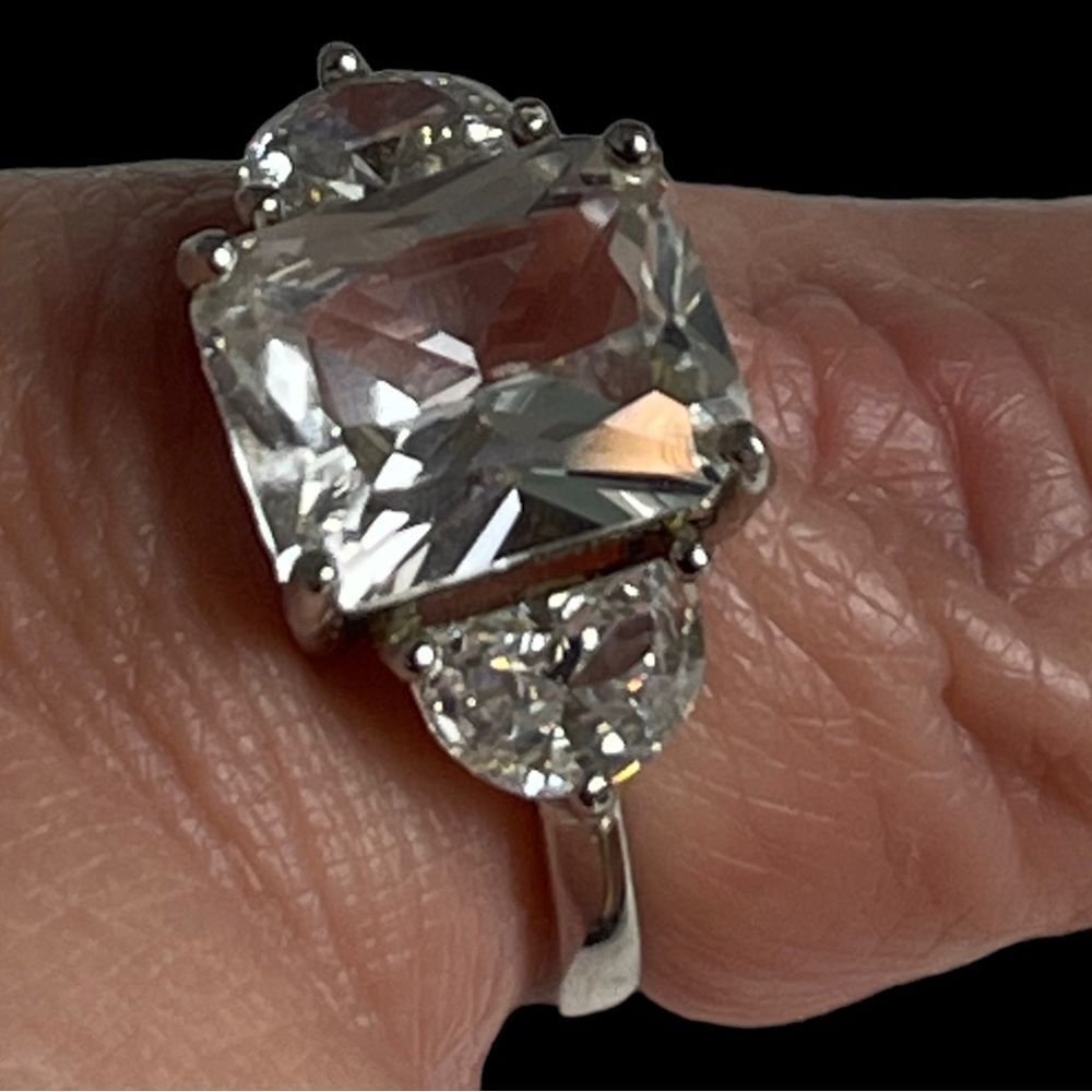 3 Stone Cubic Zirconia Engagement Ring in Sterling Silver